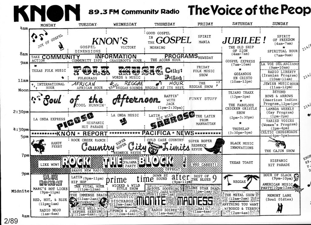 February 1, 1989 KNON Program Schedules